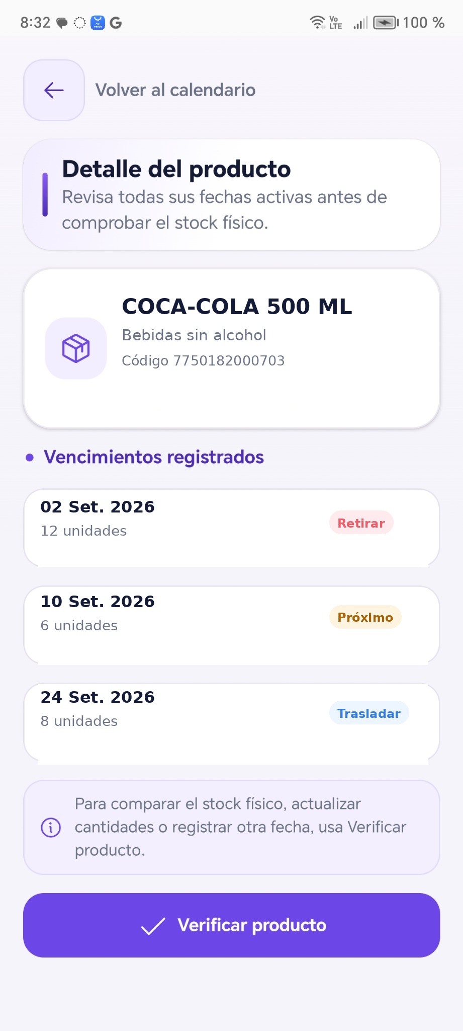 Detalle real de producto y vencimientos en RetailExpiry